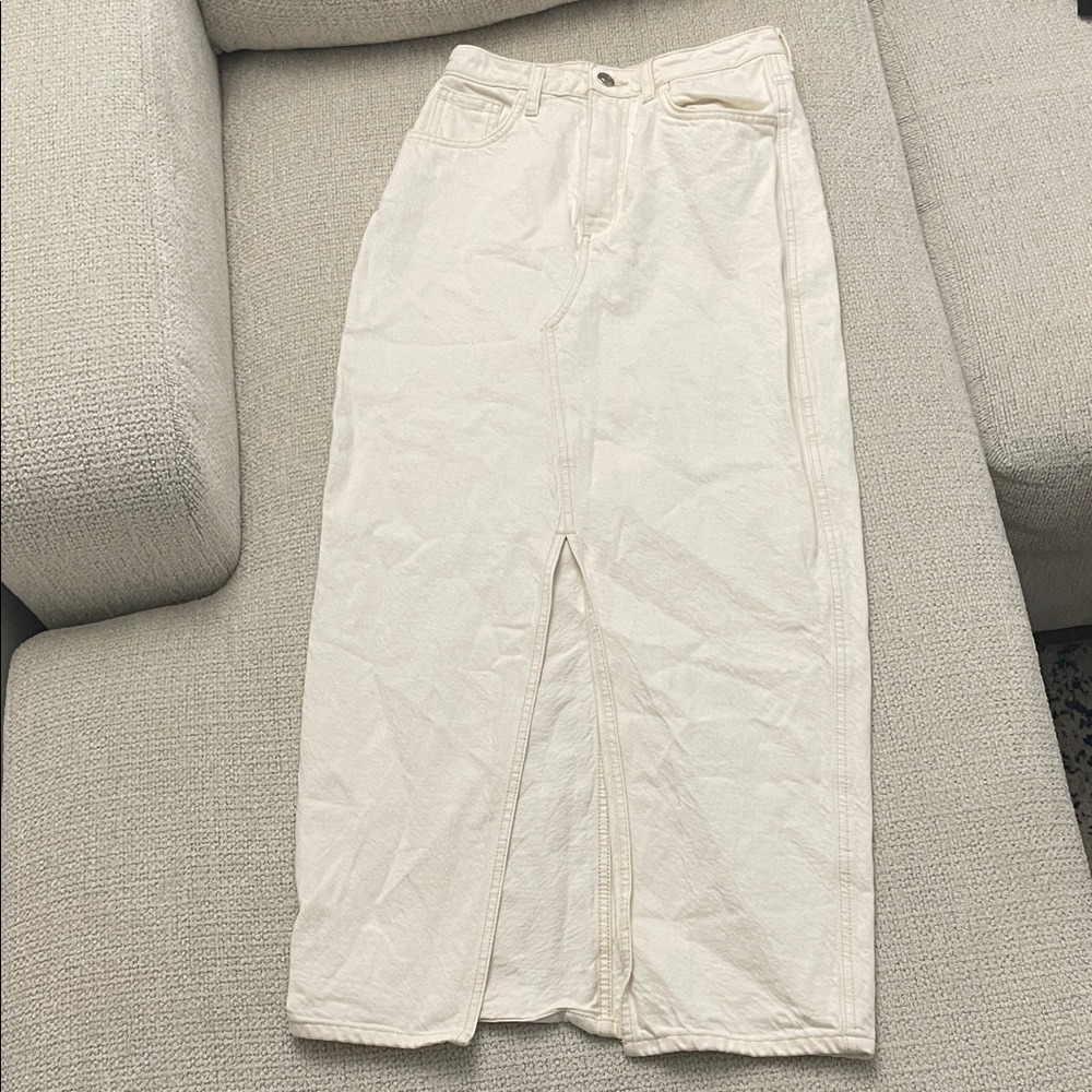MANGO White Midi Denim Skirt with Front Slit